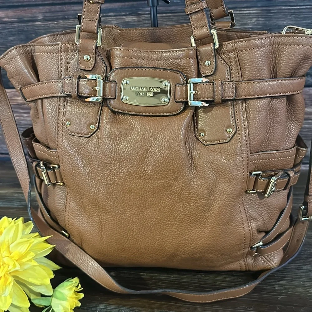 MICHAEL KORS GANSEVOORT LARGE LIGHT BROWN LEATHER TOTE BAG!